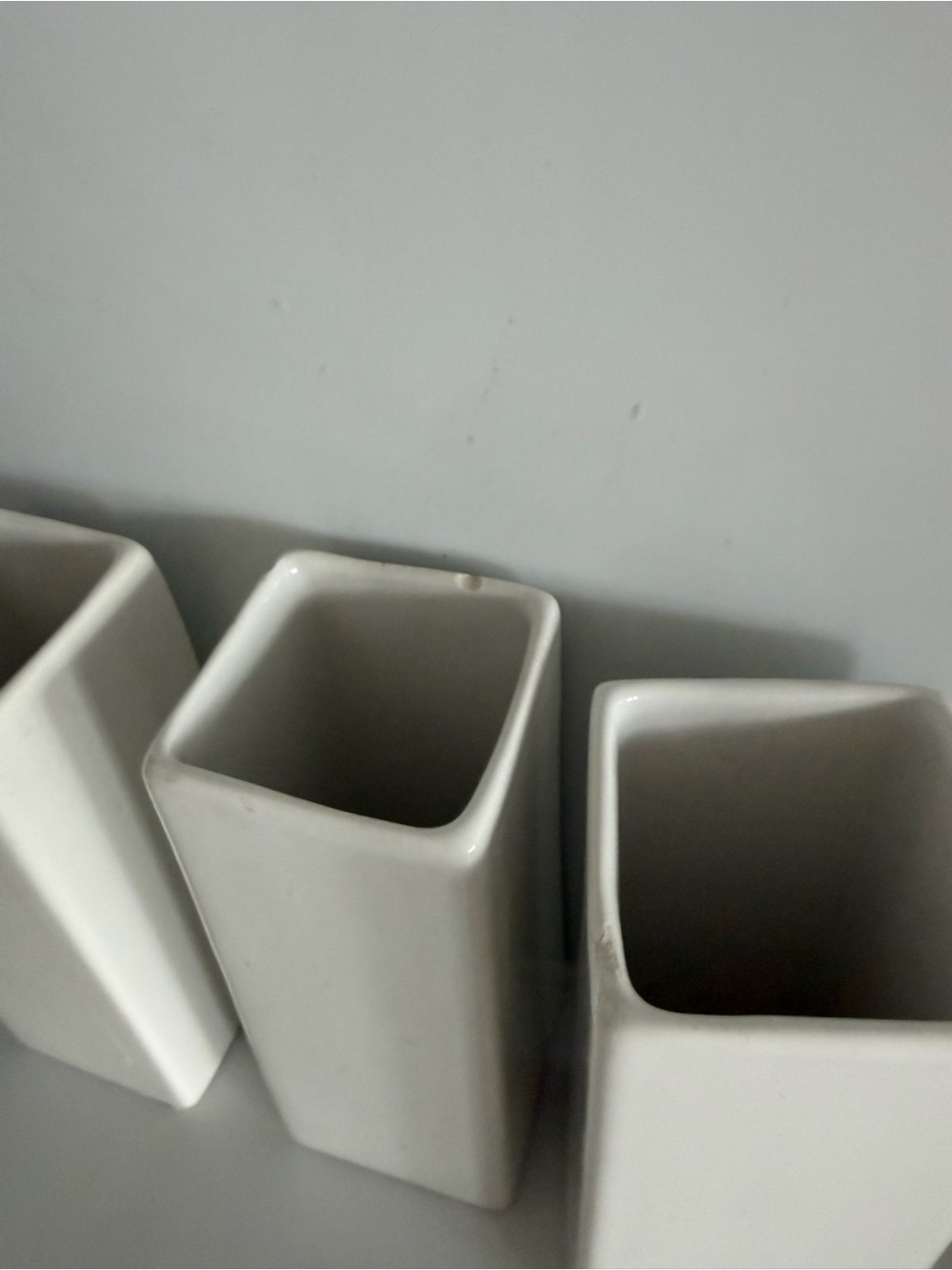 🗽3 CB2 Tall White Ceramic Geometric Vase Quartet - Picture 2 of 2
